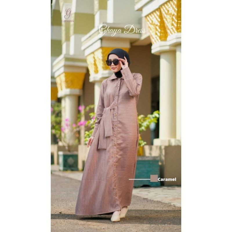 Dress Ghaya by Ghania Gamis salur premium terbaru  gamis motif salur  gamis salur katun  gamis salur
