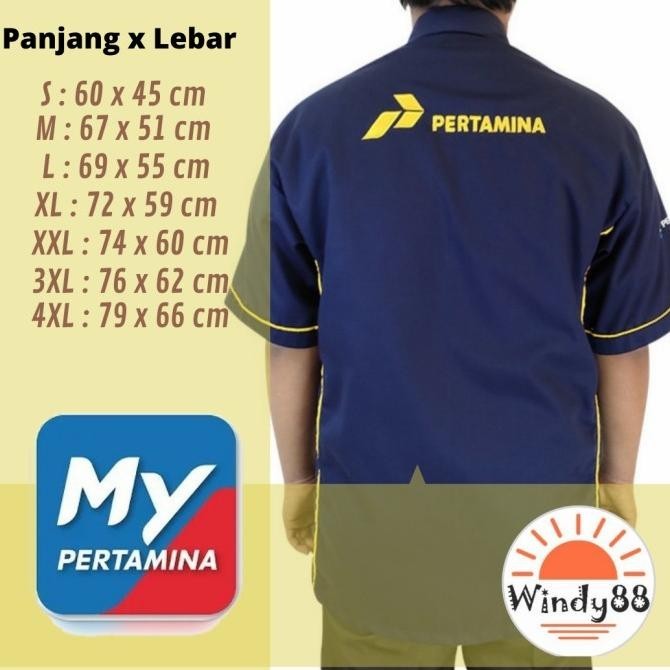 Pakaian Seragam Kerja My Pertamina Kemeja/ Baju Pria Wanita Spbu Biru