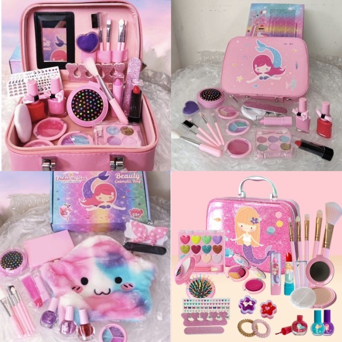 Mainan Make Up Anak Set Aman Mermaid Tas Alat Rias Kosmetik Perempuan