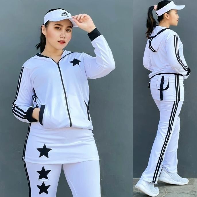 Baju Senam Lapangan Rok Putih Hitam Zumba Aerobik Hijab Muslimah