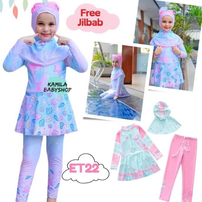 Baju Renang Anak Perempuan MUSLIMAH BAJU RENANG ANAK HIJAB 3-10 TAHUN