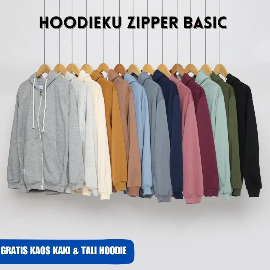Hoodie Distro Pria Keren Jaket Zipper Bersleting Basic Polos Pria Wanita
