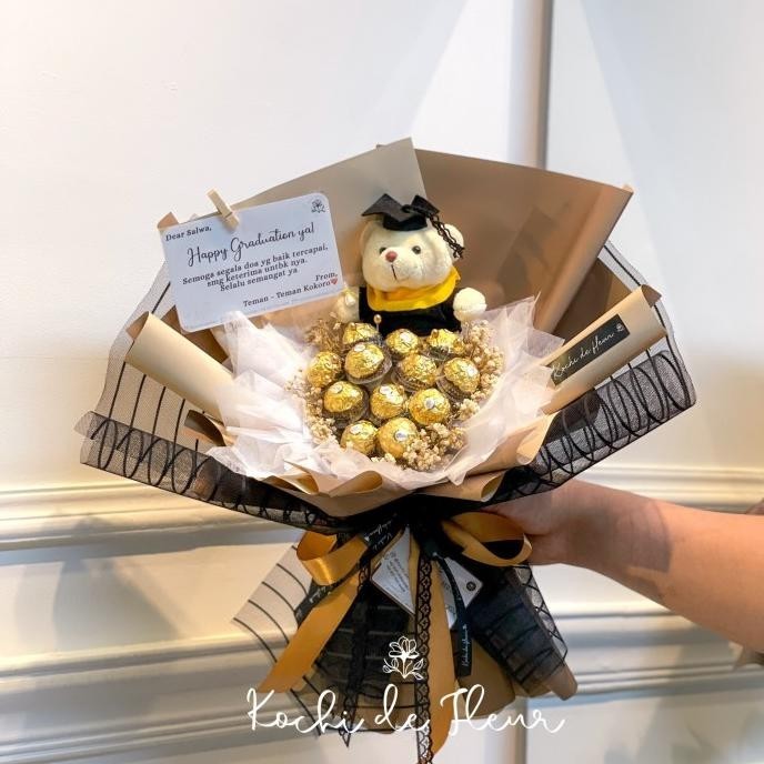Buket coklat/Ferrero rocher/Dried flower Hand Bouquet/Wisuda- Hazel GM