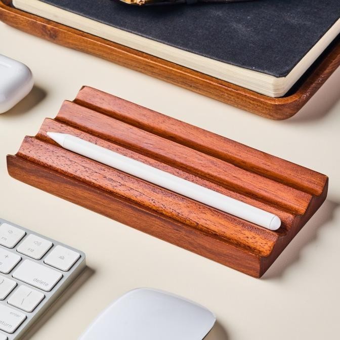 

Skandif Walnut Zig Zag Tray Premium Teak Wood Desk Organizer Kayu Jati Kualitas Premium