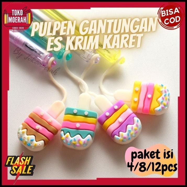 

BEST DEAL PULPEN GROSIR 4 8 12PCS PEN GANTUNGAN ES KRIM KARET LUCU UNIK MURAH