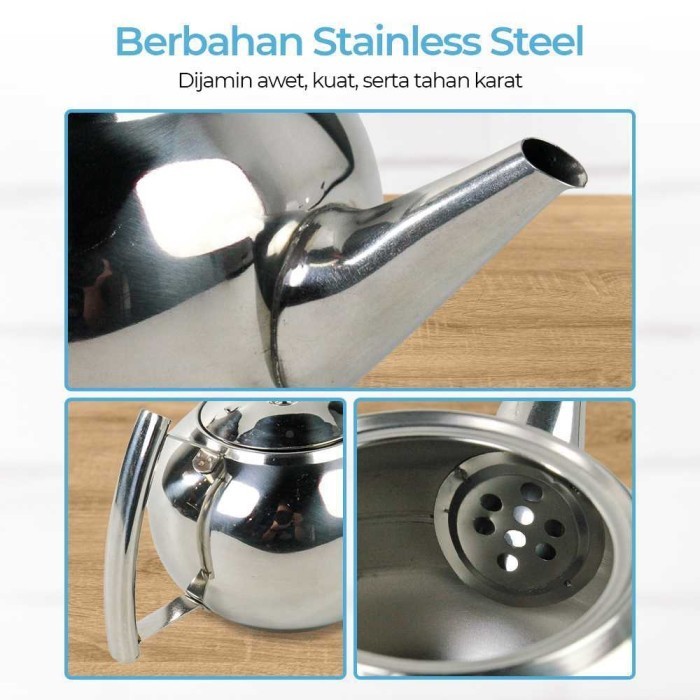 Teko Ceret Teh Kopi Stainless Steel Tahan Panas Dengan Saringan 1L