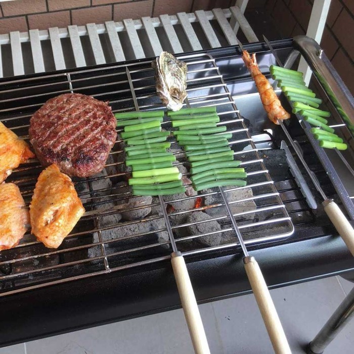 Tusuk Sate Stainless Steel 50 Pcs 34Cm Gagang Besi Tebal Anti Lengket