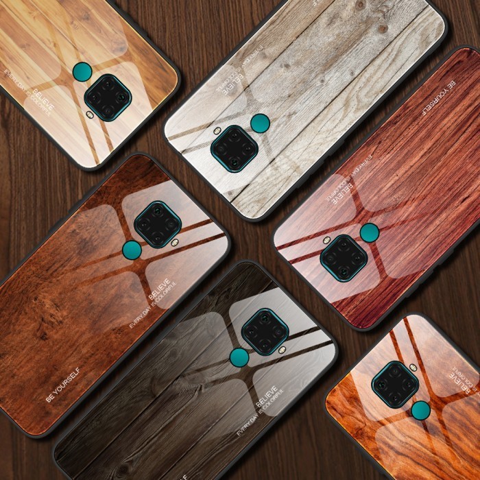 WoodGrain Glass Case Xiaomi Redmi Note 9 Note9 RedmiNote9 Casing HP