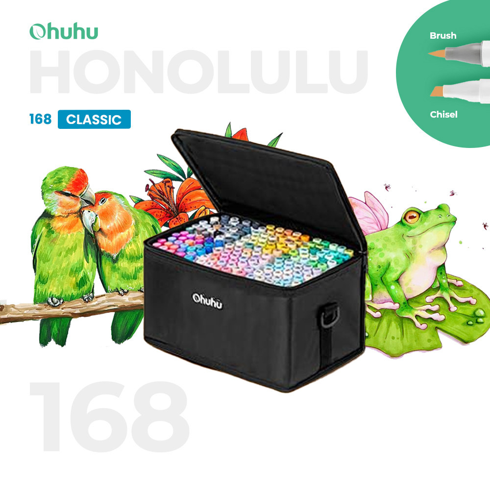 

OHUHU Honolulu 168 Colors Dual Tip (Brush & Chisel) Alcohol Art Markers