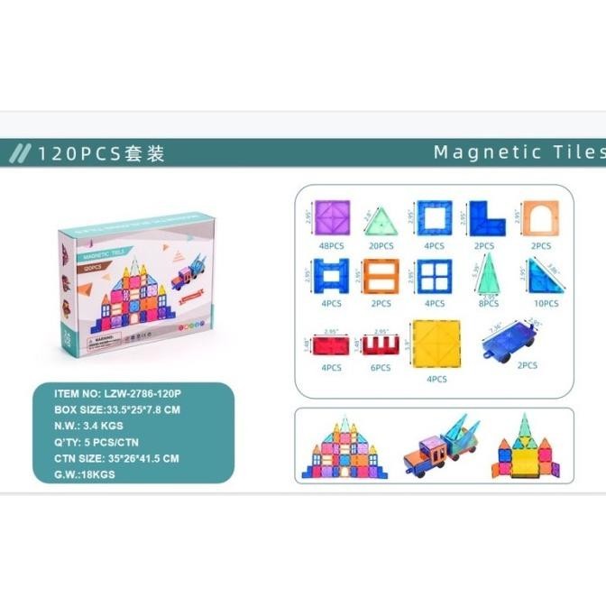 magnetic tiles 100-120pcs - magna tiles alike - mainan edukasi anak- b
