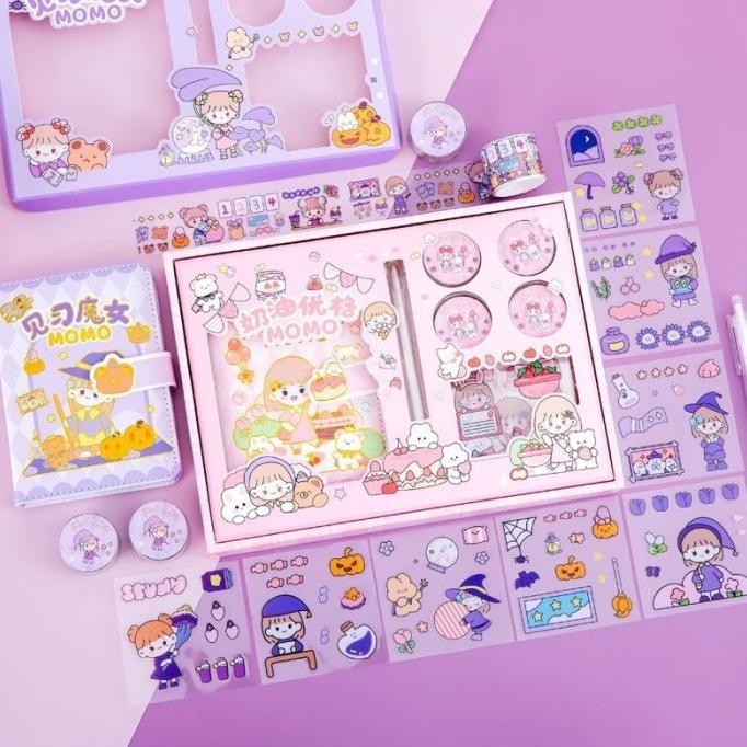

Set buku diary lucu sticker momo kado anak perempuan cute journal