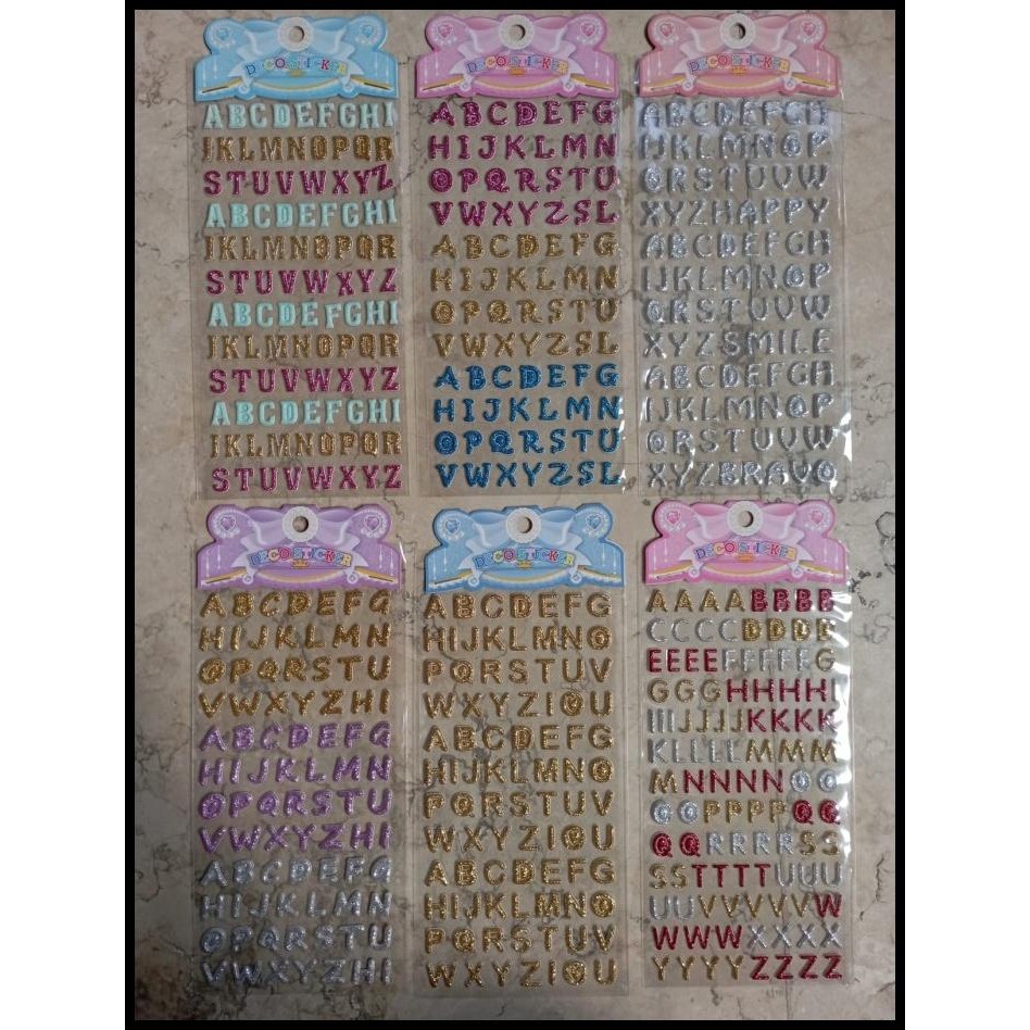 

DISKON STICKER HURUF ALFABET ABJAD STIKER TIMBUL GLITER !!!
