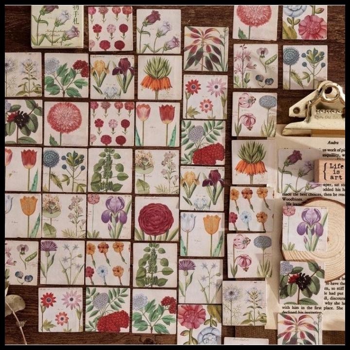 

HOT DEAL STICKER PACK VINTAGE FLOWERS ISI 46 LEMBAR AESTHETIC SCRAPBOOK !!!!