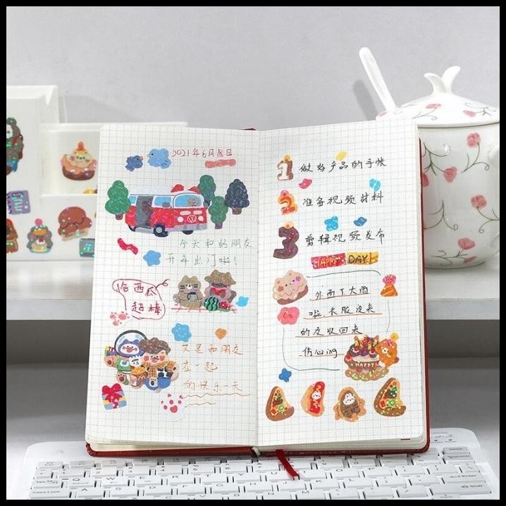 

DISKON GLITTER STICKER CUTE DECORATIVE PLANNER SCRAPBOOK CARTOON BEAR LASER !!