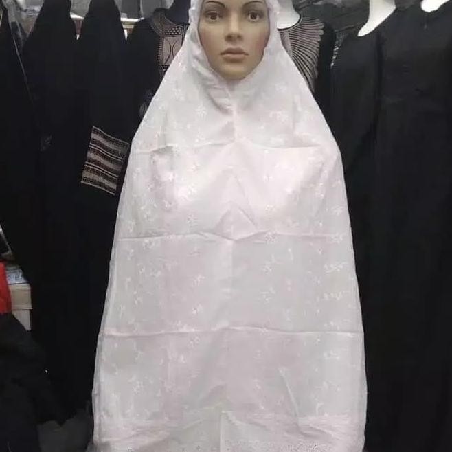 Bergo Katun Renda Super Panjang Putih Perlengkapan Haji Dan Umroh