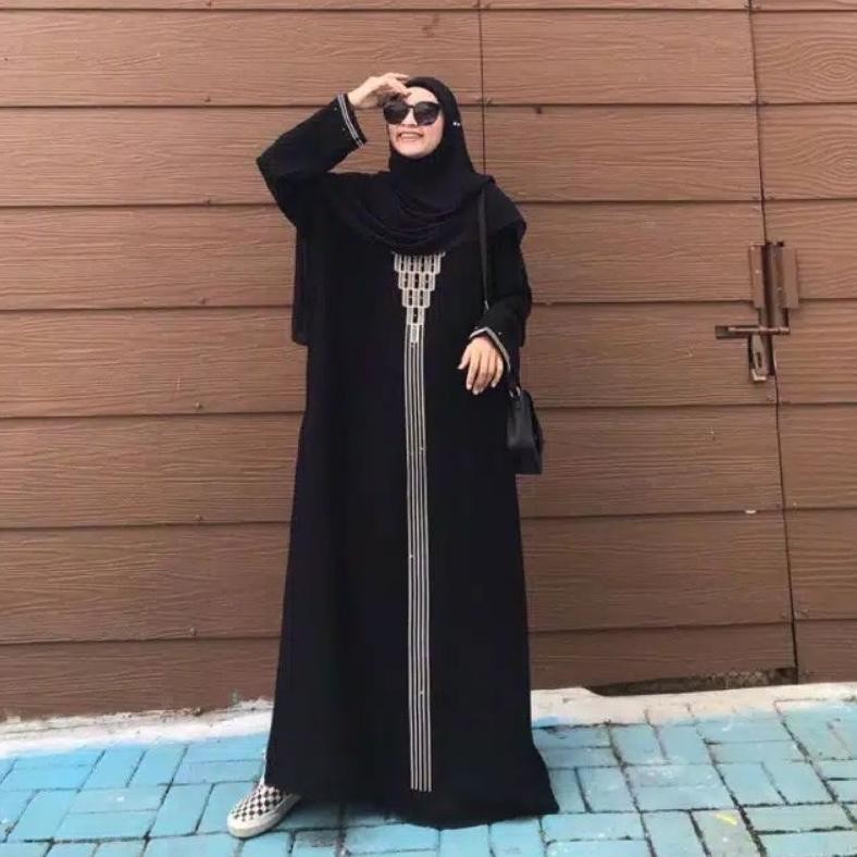 Gamis Abaya Remaja Alma Hitam Bordir Piramid Gamis Abaya Remaja