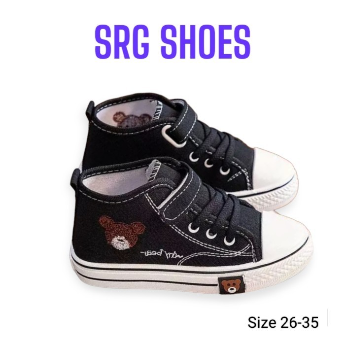 Sepatu Anak Laki Laki Perempuan Korea Boot Why Bear Hitam Putih Pink