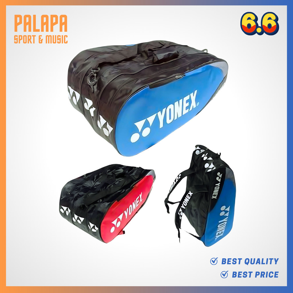 Tas Raket Badminton / Tas Bulutangkis Yonex Diamond R3 3 Resleting Jaring Ransel Merah Biru Premium