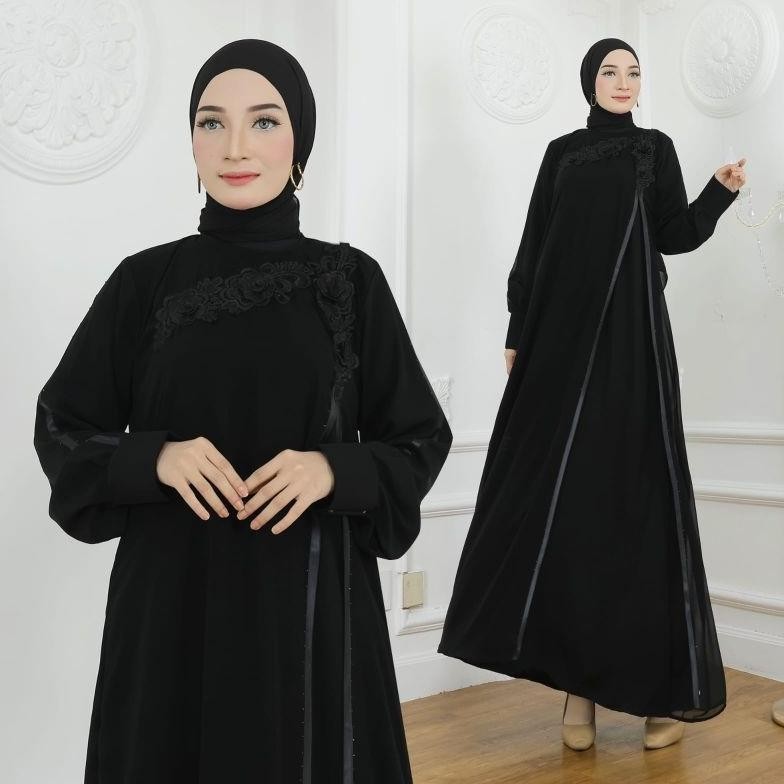 Gamis Abaya Remaja Hitam Jetblack Dubai Safira Busui Tuey Polos Simple Dress Muslim Baju Jumbo Ym De