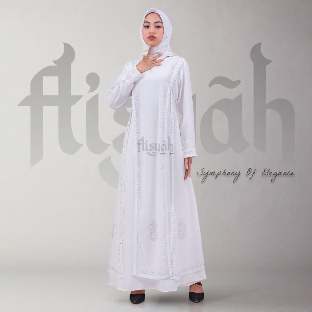 Gamis Abaya Remaja Aisyah044P Putih Kekinian Putih Tuey Renda Simple Elegan Maxi Dress Arab Broken W