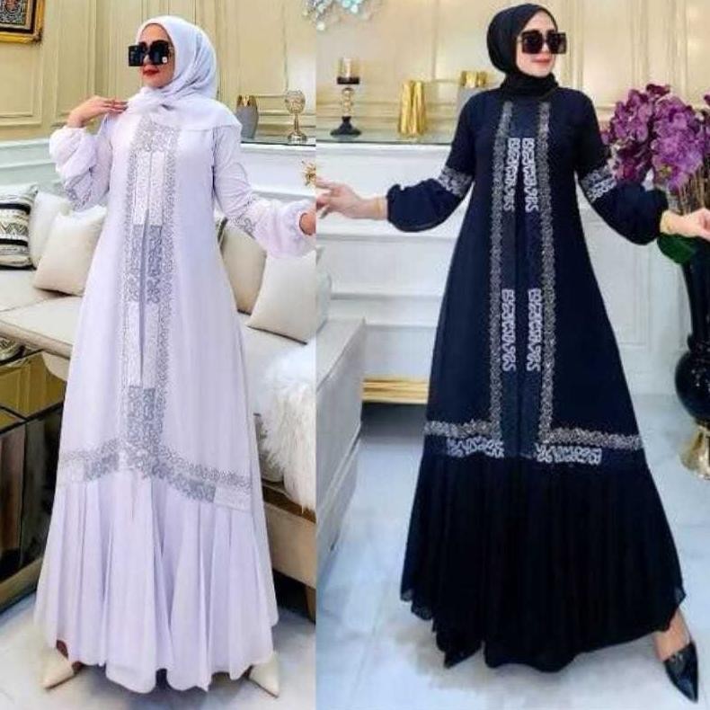 Gamis Abaya Remaja Arab Mewah Hitam Putih Mayung Tuey Jersey Bordir Mote Swarosky Anuskha Gamis Abay