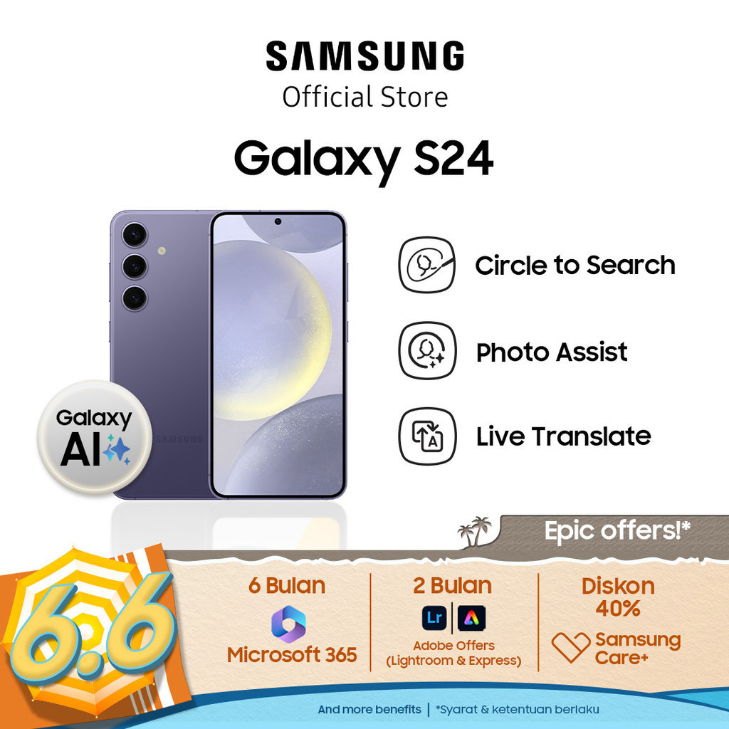 Samsung Galaxy S24 8/512GB - Cobalt Violet, Handphone AI, Smartphone, Kamera 50MP