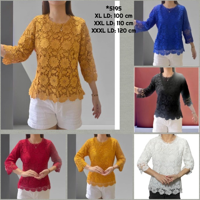 Atasan Brukat Wanita Blouse Full Brokat Putih Prada Jumbo Tangan 78