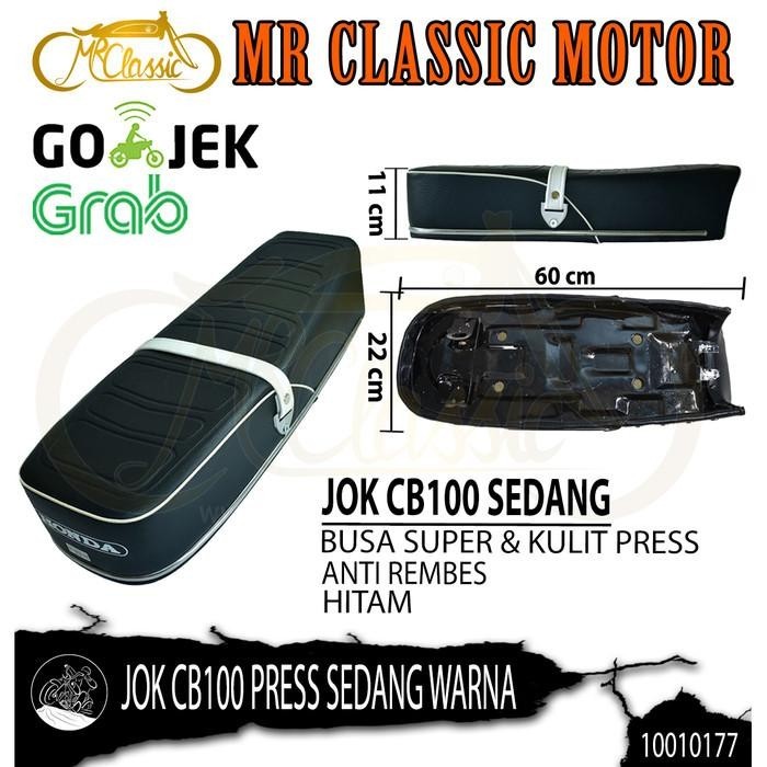 Jok CB100/125 Gelatik Sedang Busa & Kulit Press Hitam Sabuk List Putih Import Premium