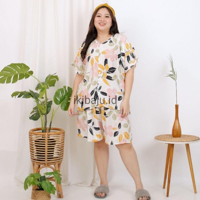Baju Tidur Piyama Jumbo Wanita Motif Celana Pendek Ld 130
