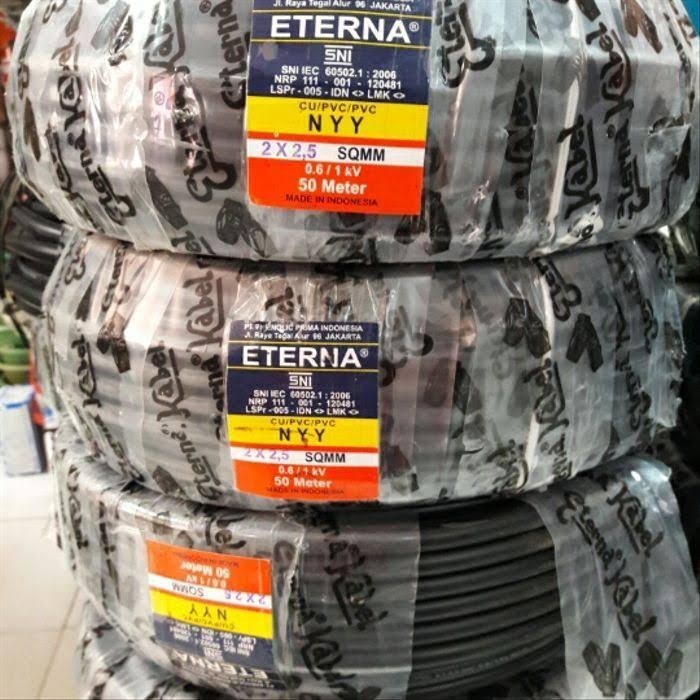 Eterna Kabel Nyy 2X2,5 50Meter Kabel Kawat Tembaga Tunggal Hitam 2X2.5