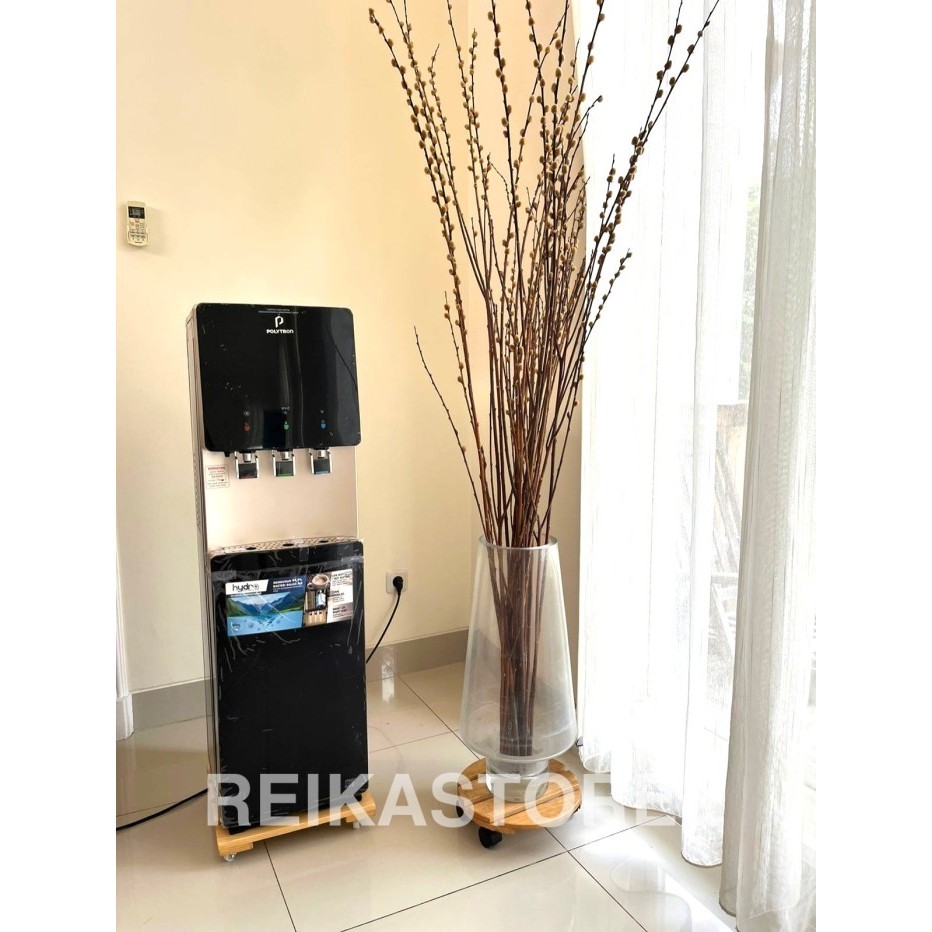 TATAKAN ALAS POT KAYU DISPENSER RODA PUTIH - PERSEGI