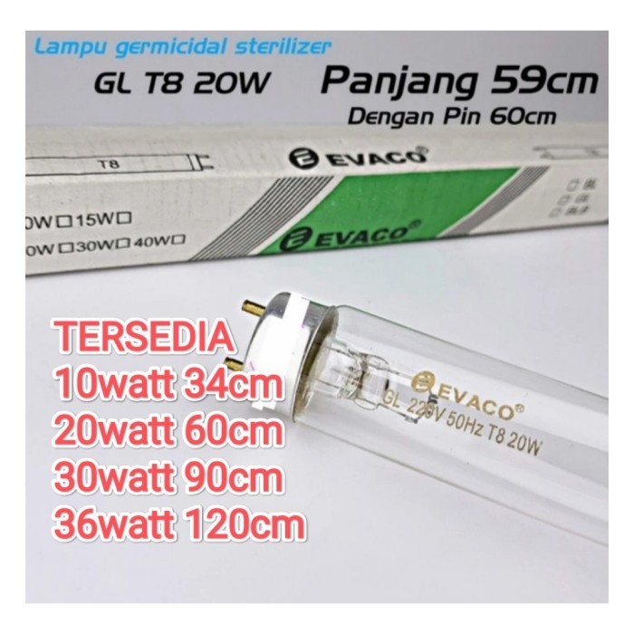 lampu uv uvc germicidal sterilizer t8 20w 60cm evaco filter air kuman