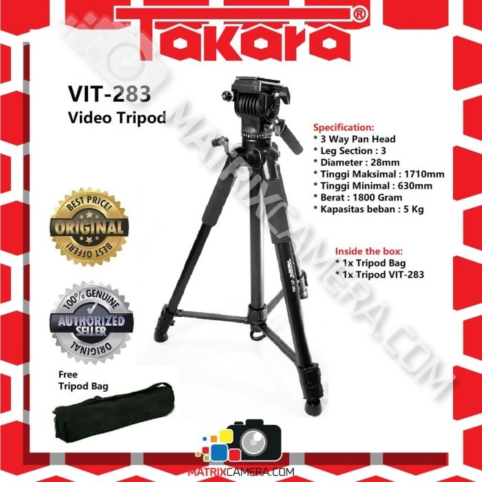 TAKARA VIT-283 FLUID HEAD VIDEO TRIPOD UNTUK KAMERA CAMCORDER DSLR HP