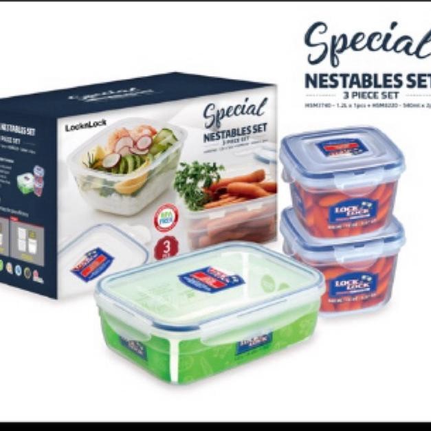 KJH Nestables set HSM3740  isi 3 lock n lock toples wadah kedap original TERLARIS