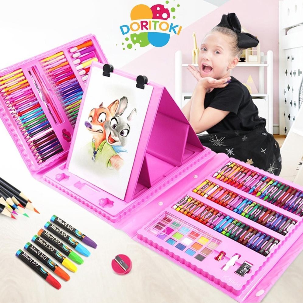 

er-23 Doritoki 208pcs Crayon Anak Pengasah Set Alat Menggambar Melukis Anak-anak Crayon Cat Air Pensil Termurah