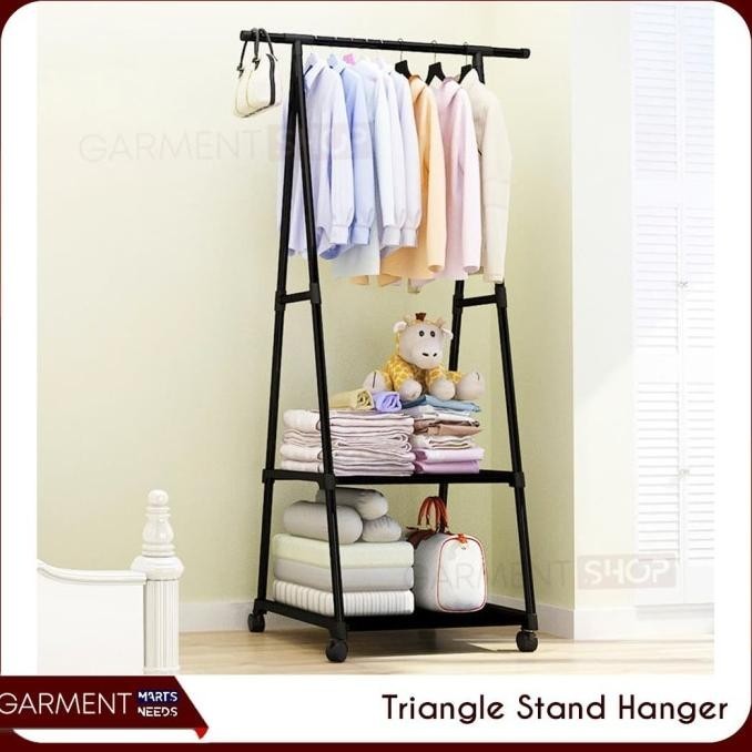 Triangle Stand Hanger Gantungan Rak Baju Tas Buku Serbaguna 4 Roda