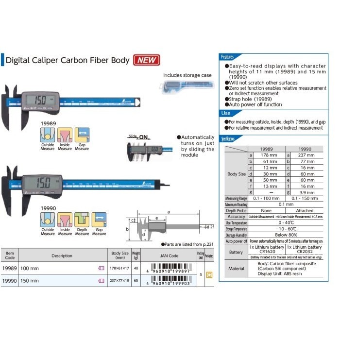 

Jangka Sorong Digital 150Mm 19990 Shinwa Caliper Carbon Fiber Body