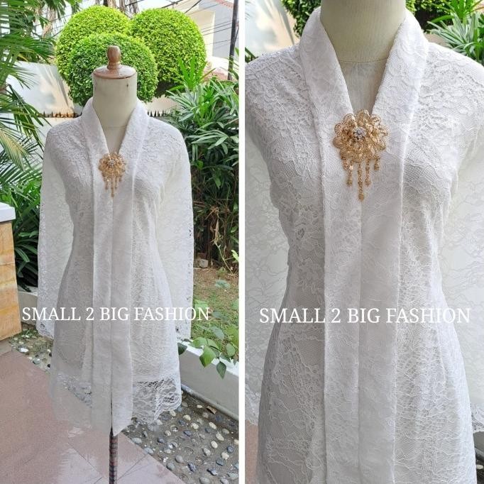 kebaya brokat putih akad S - 5L / kebaya brukat putih pesta muslim