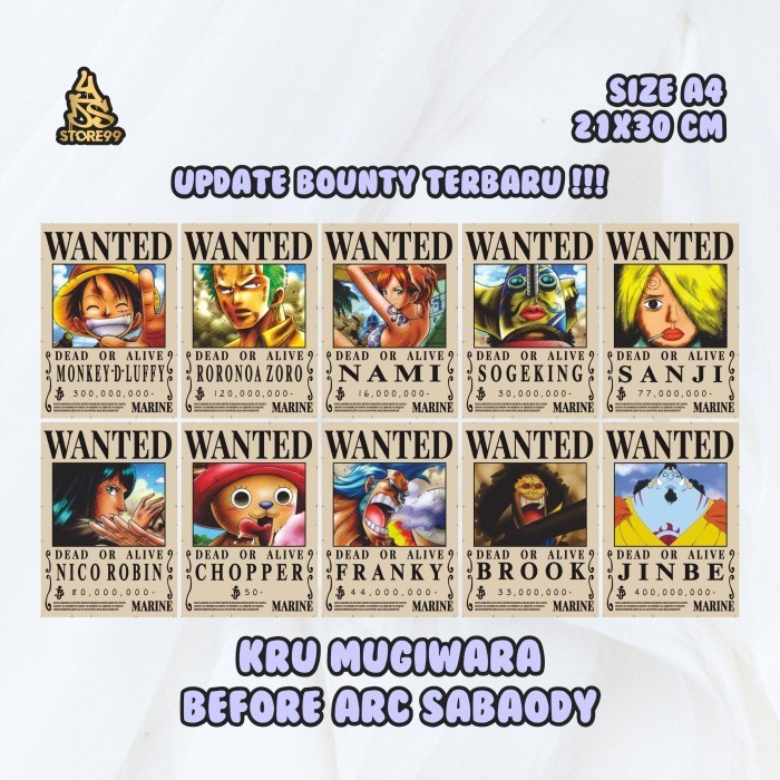 

Poster Bounty One Piece 1SET 16 Pilihan K01