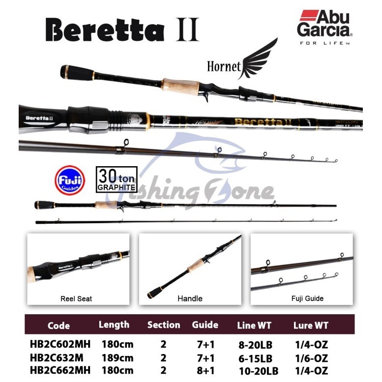 Ready Abu Garcia HORNET BERETTA II Baitcasting Rod HB2C Joran Pancing Gabus