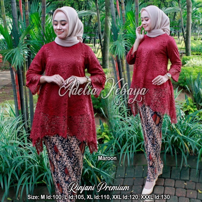 SETELAN KEBAYA RINJANI BRUKAT WARNA MERAH MAROON ADA SIZE JUMBO