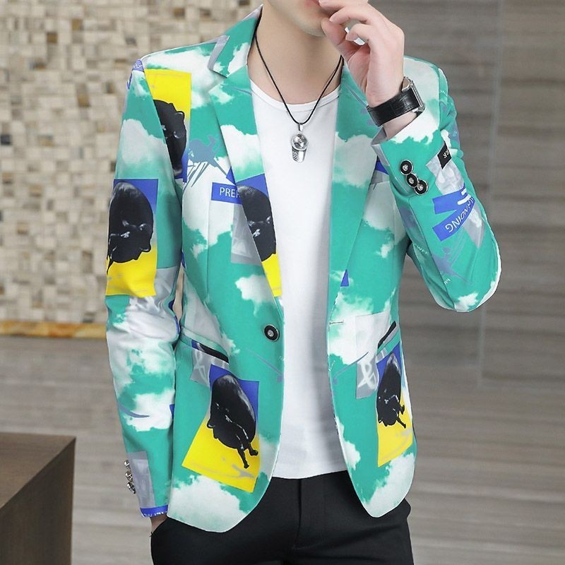 Setelan Cetakan Macan Tutul Pria, Mantel Kualitas Tinggi Motif Bunga  Jaket Jas Kecil Ringan Baru