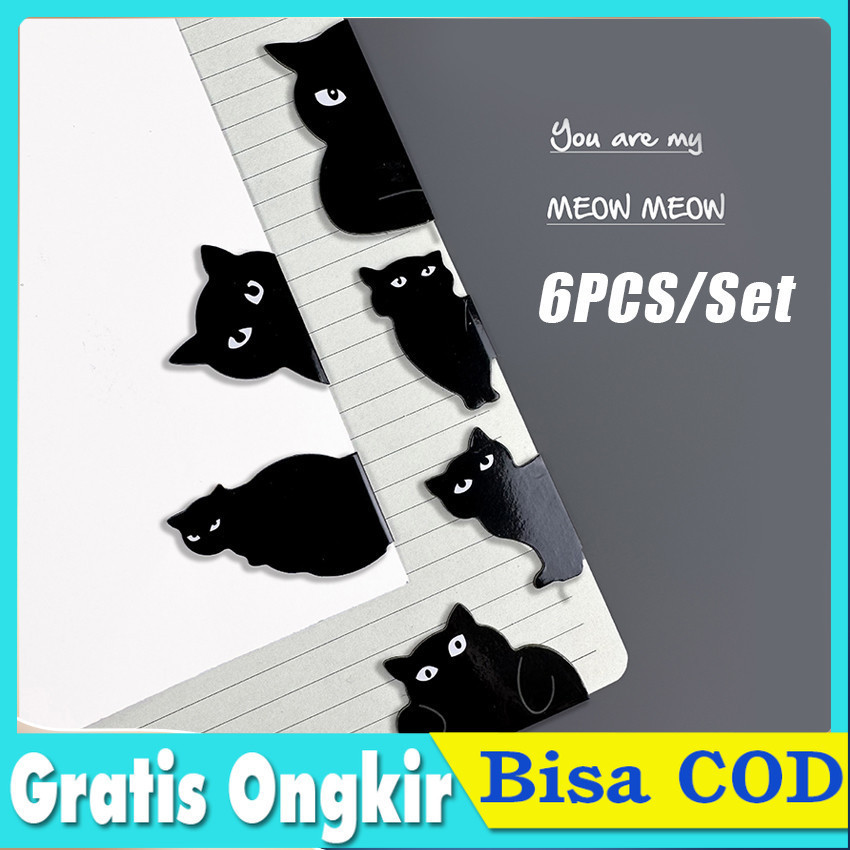 

6Pcs Bla Cat Bookmark Kartun Halaman Pembatas Buku Klip Lucu Lipat Magnet Kter Bookmark Magnetic