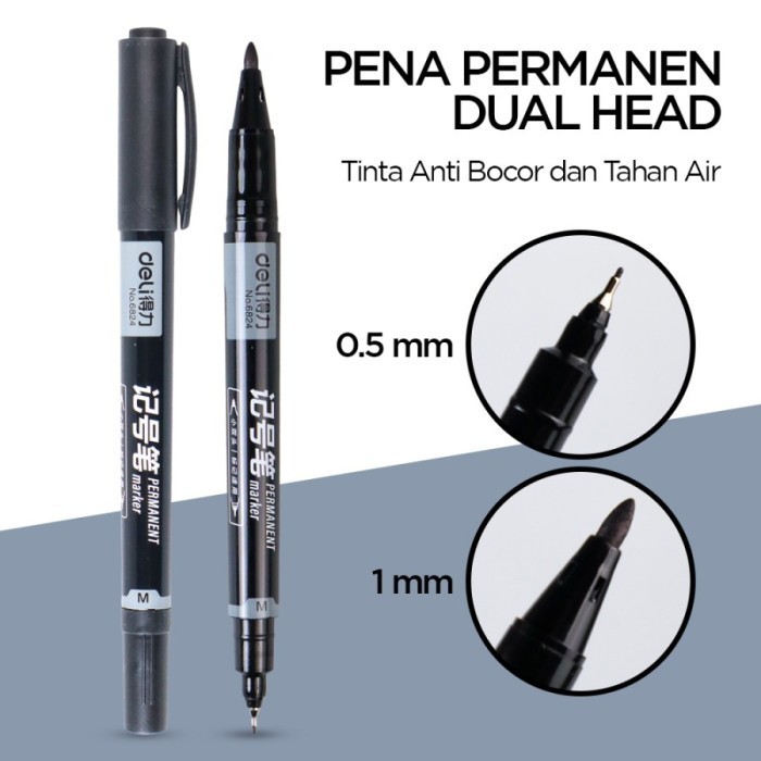 

murah betulan Deli Spidol Hitam Permanen Dual Tip Marker 0.5 1 mm - 6824