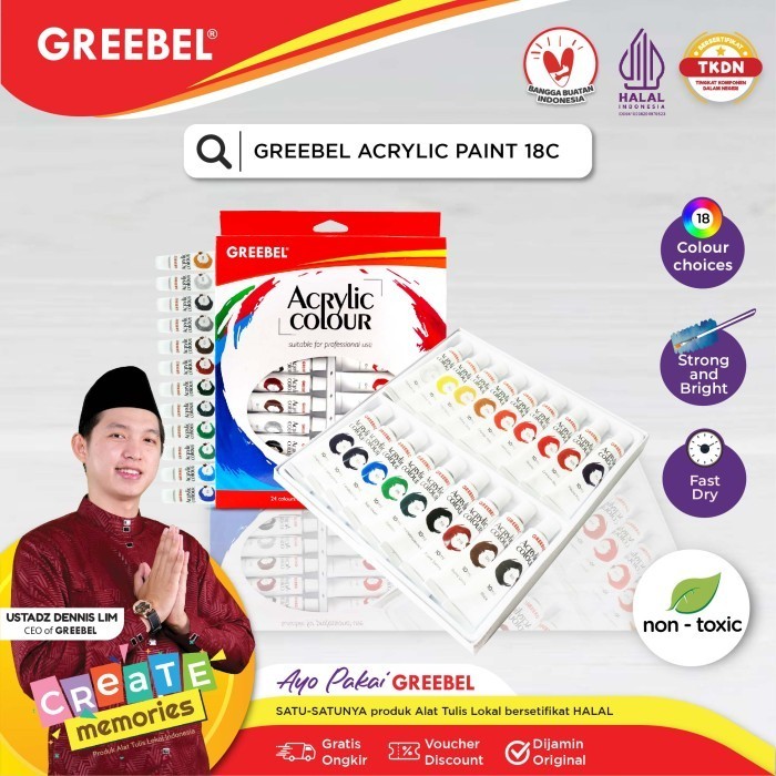 

GREEBEL CAT AKRILIK ACRYLIC 10 ML 18 WARNA UNTUK ANAK ART MELUKIS