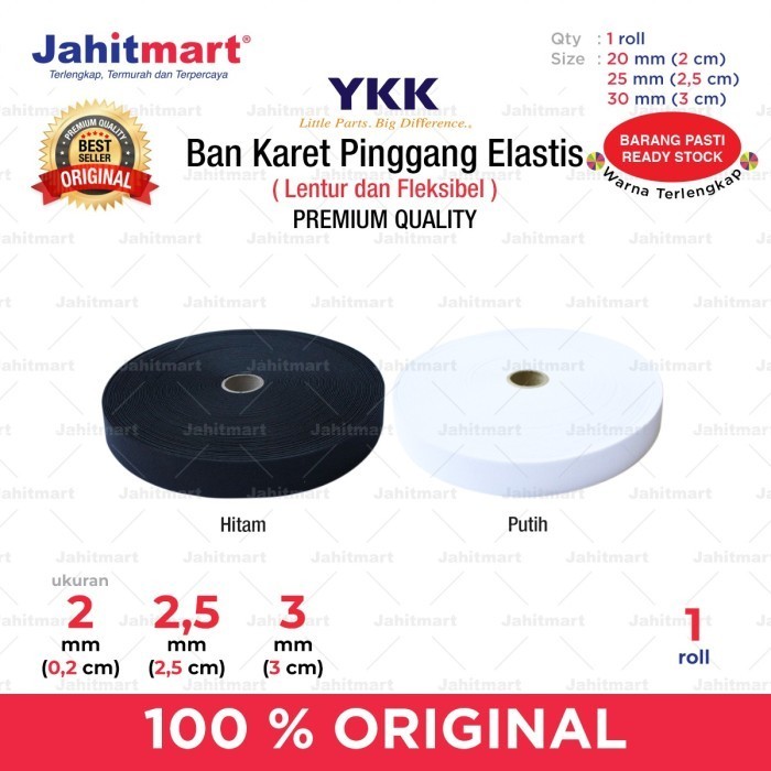 Ban Karet Pinggang Elastis Merk YKK / Roll