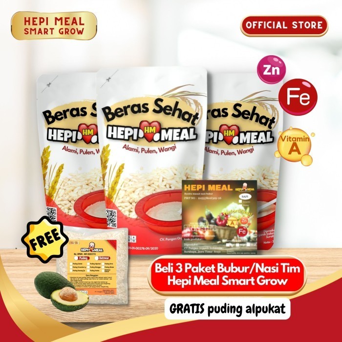 Hepi Meal Smart Grow Bubur / Nasi Tim X3 Gratis Puding Alpukat