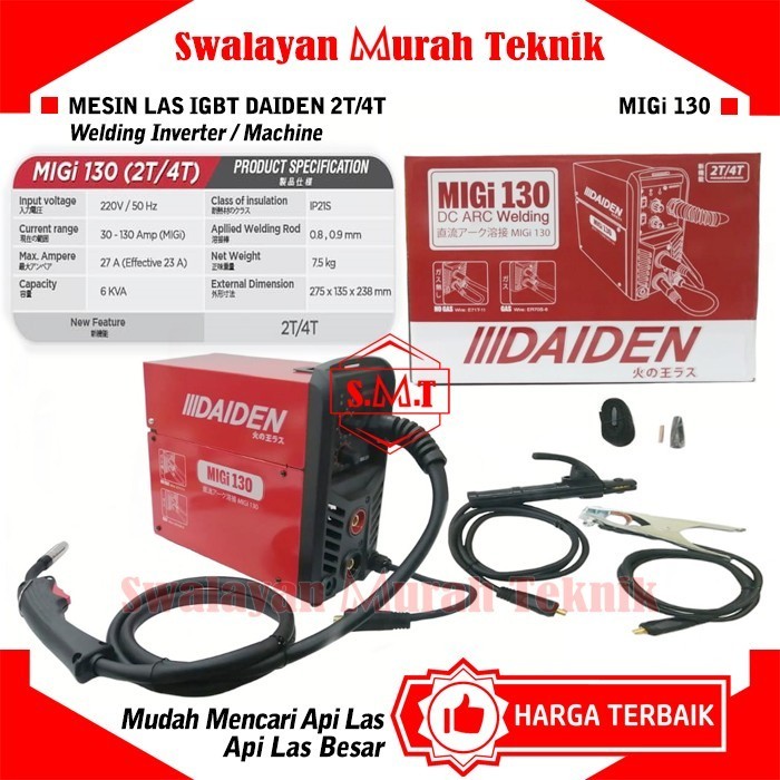DAIDEN MIGi 130 MESIN TRAVO LAS INVERTER MIG CO2 TIG MMA 2T/4T WELDING