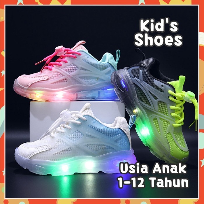 Sepatu Sneaker Anak Laki Laki Perempuan Led Sport Usia 1-6 Tahun