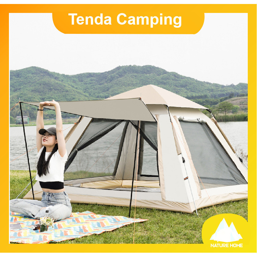 Tenda Camping 4-6 Orang Double Layer 5-8 Orang Tenda Besar Otomatis Indoor Outdoor Tenda Bernapas